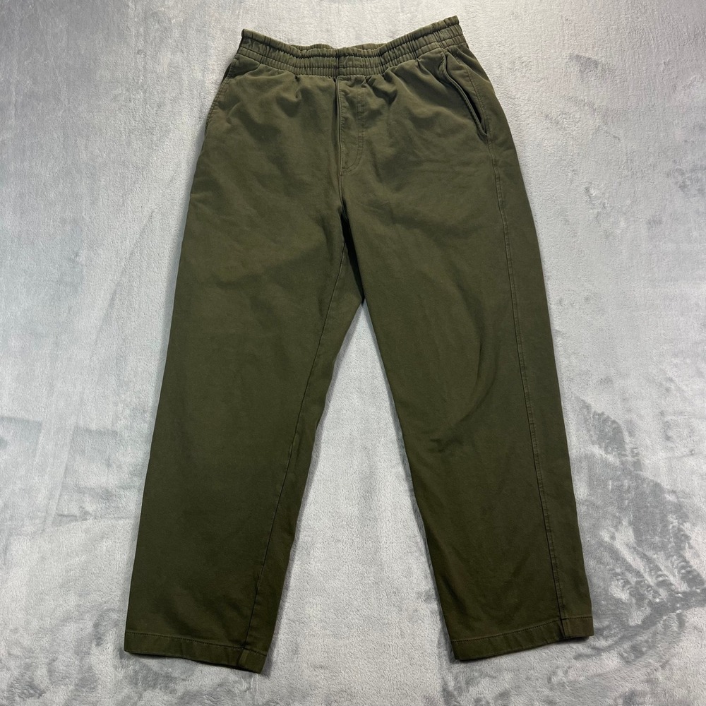 UNIQLO Washed Jersey Ankle Pants Mens M Olive Green Relaxed Tapered Casual Basic